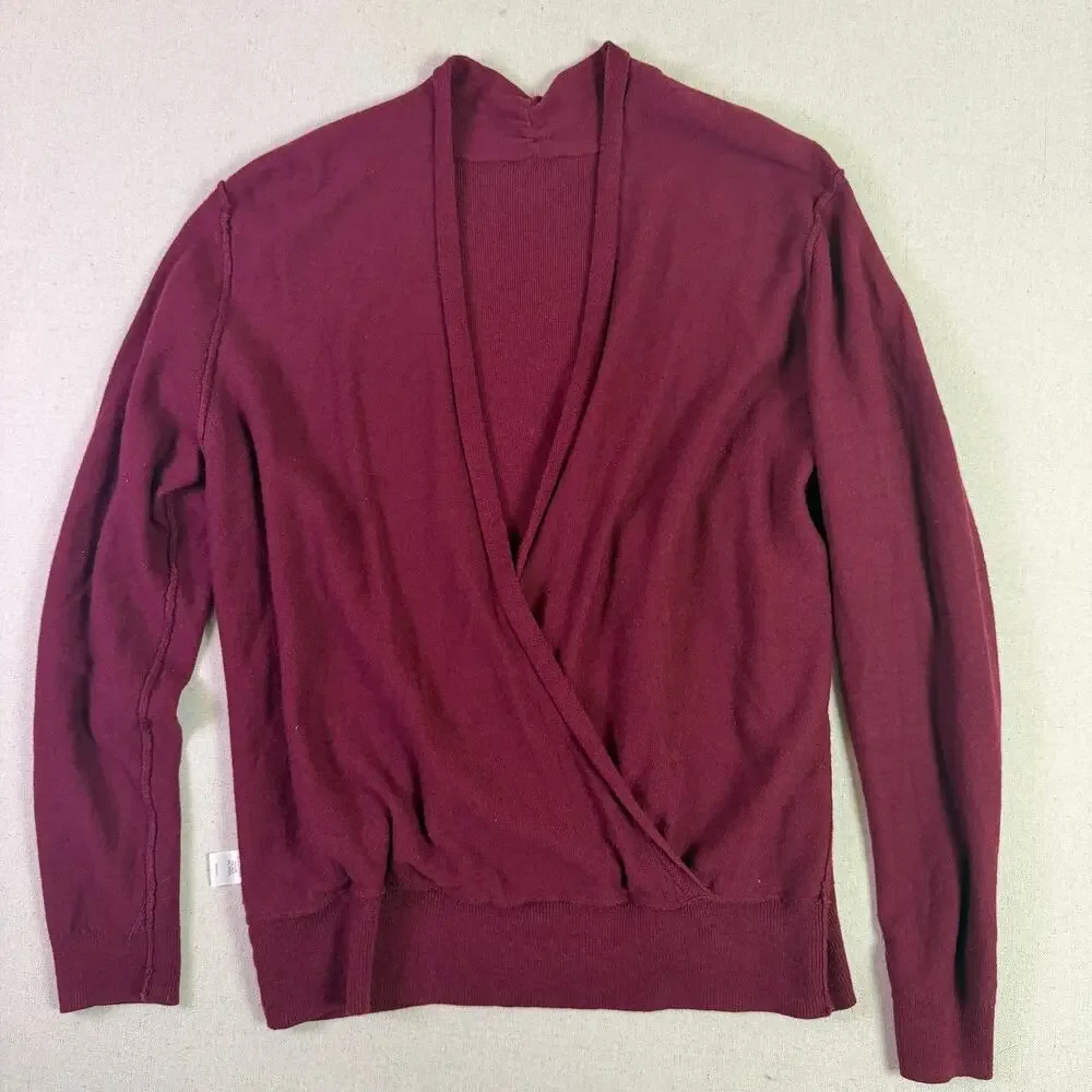 J. Jill Burgundy Cross Wrap Surplice Sweater Women's M Silk Wool Blend Classic